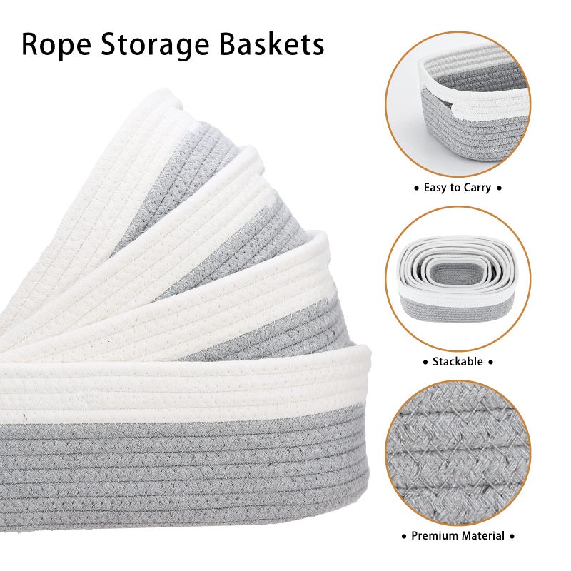 HLWDFLZ 7 Piece Cotton Rope Woven Basket Set - Small Basket for Baby Nursery, Pets, Montessori, Dog & Cat Toy Boxes, Bathroom Organization Bins (White/Gray) - Image 3